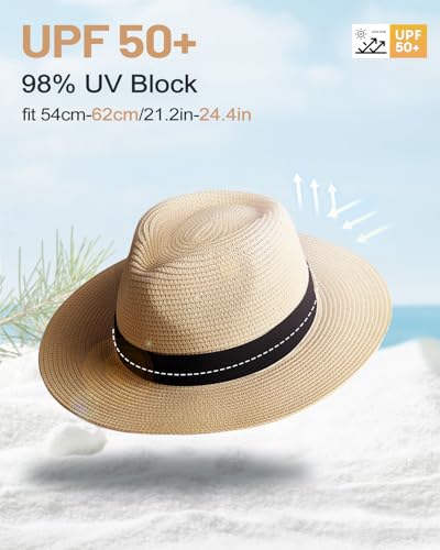 Zylioo Oversize XXL Straw Sun Hats for Big Heads UV Protection Panama Beach Hat with Lanyard