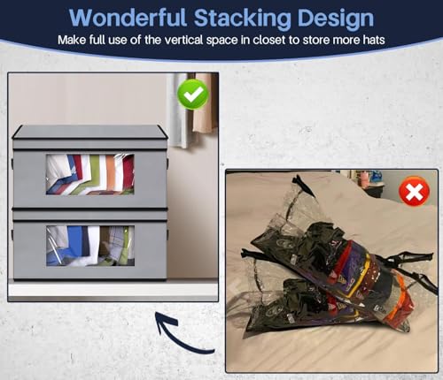 Sleeping Lamb Stackable Hat Organizer for Baseball Caps, 2 PCS Hat Storage Boxes for Closet, Holds 30 Caps with Cardboar