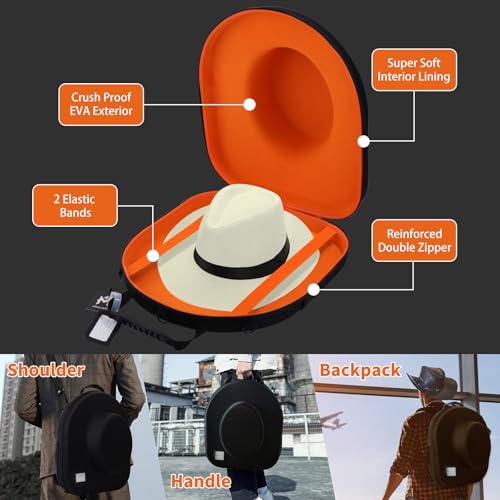Macoda Travel Hat Holder – Travel Hat Case with Tablet Pocket, Protects up to 2 Hats, Carrier Case for Travel (Orange)