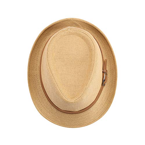 FALETO FALETO Straw Fedora Hat Classic Panama Trilby Hats Short Brim Sun Hat for Men Women - Stylish & Comfortable Summe
