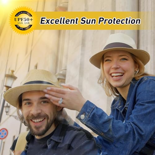 Comhats Oversized XL XXL Straw Fedora Hats for Men with Big Head Sun UV Protection for Summer Beach