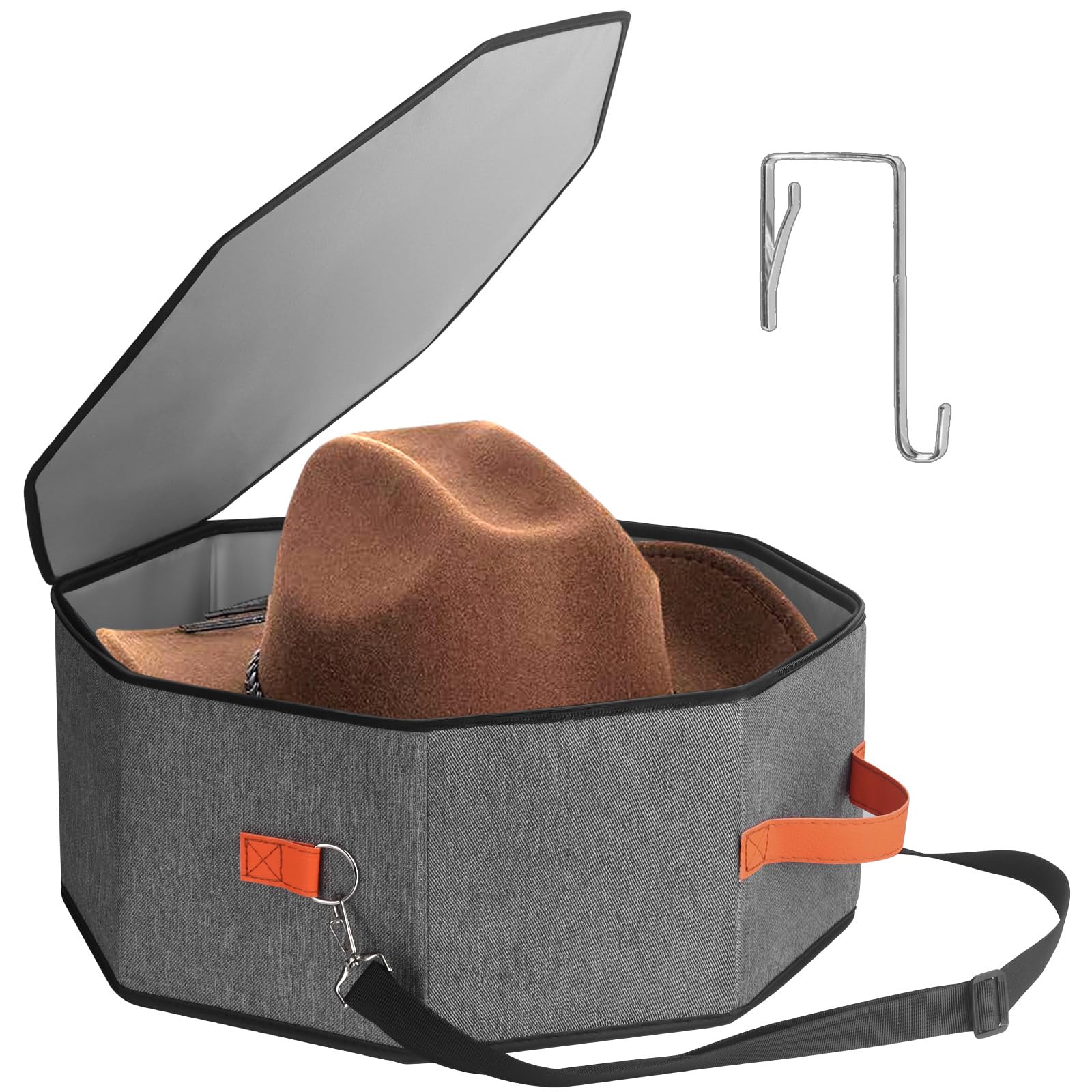 Women & Men Hardboard Hat Storage Box with 1 Door Hook Organizer (Grey)  
Men & Women Travel Hat Box with Hook Support H