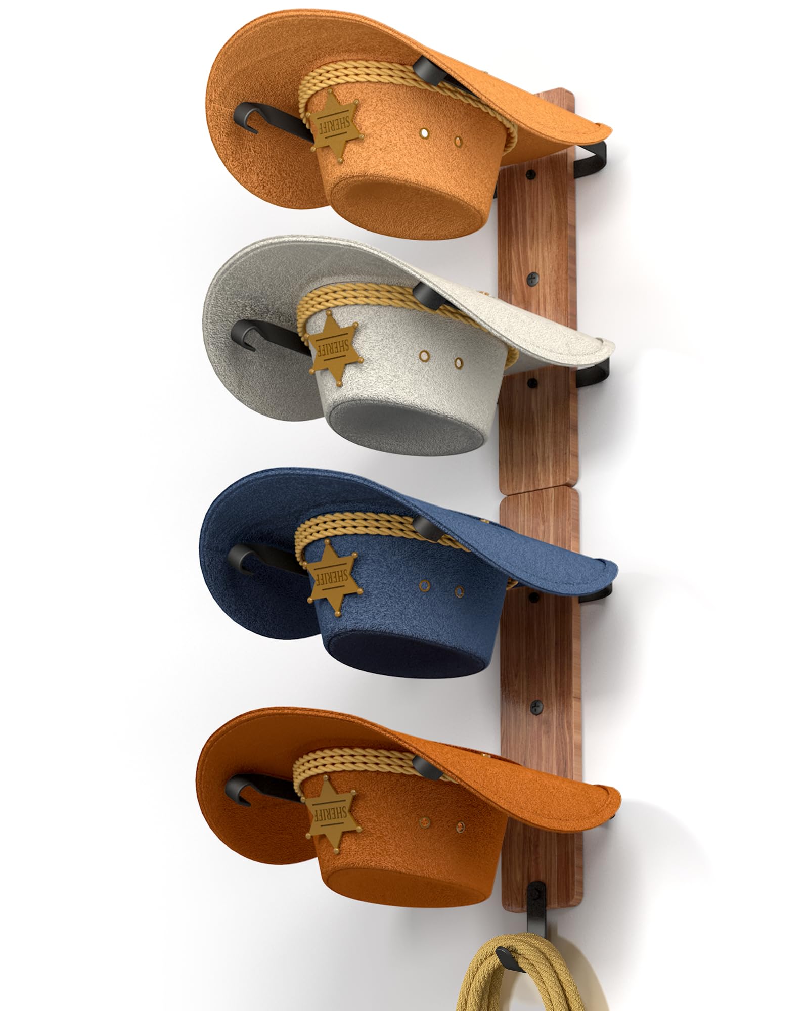 Wall Mount Cowboy Hat Rack for 4 Hats with Hook, Wooden Rustic Hat Holder
| Western Cowboy Hat Holder with Pine Board f