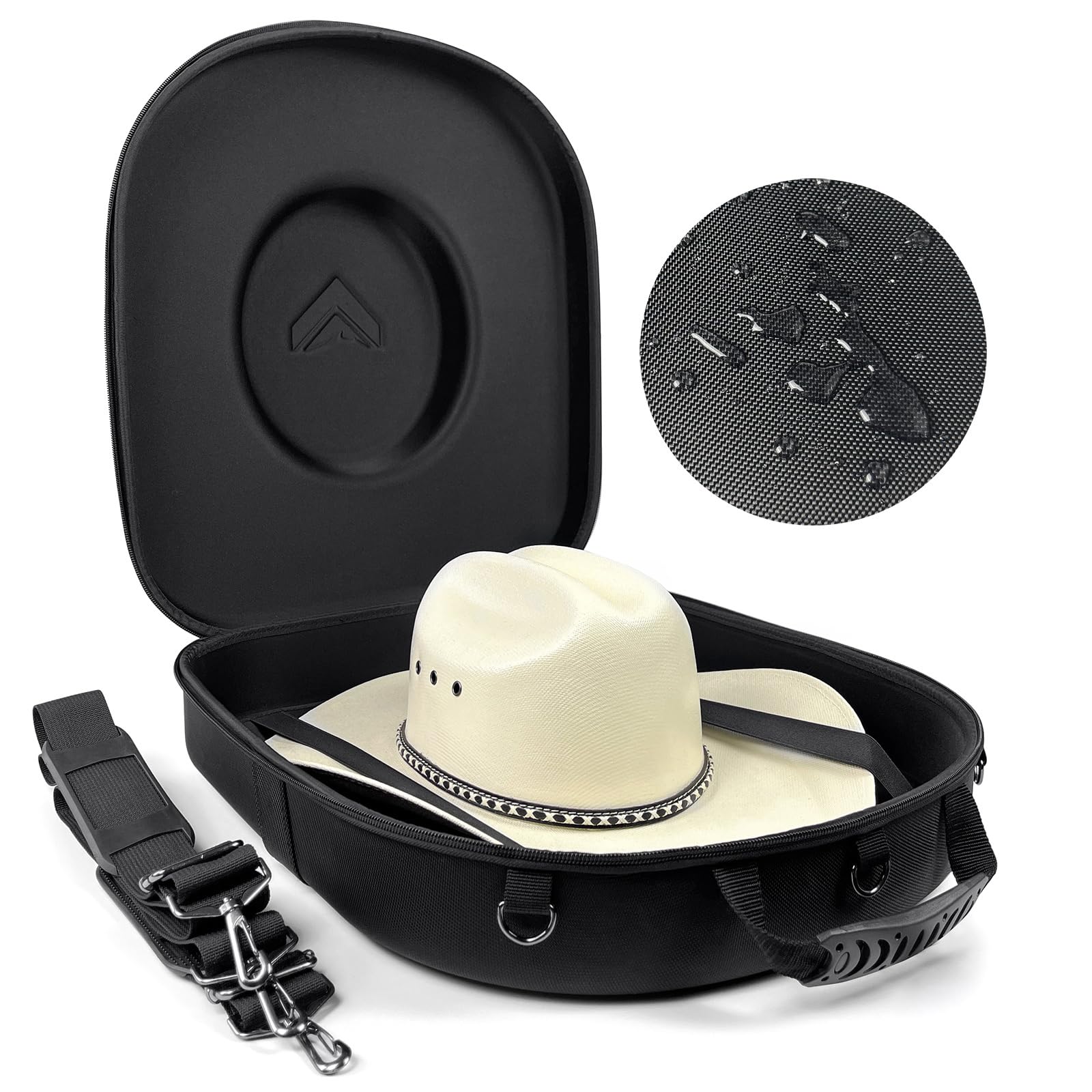 Cowboy Panama Fedora Hat Case Waterproof Crush Proof - Large Black