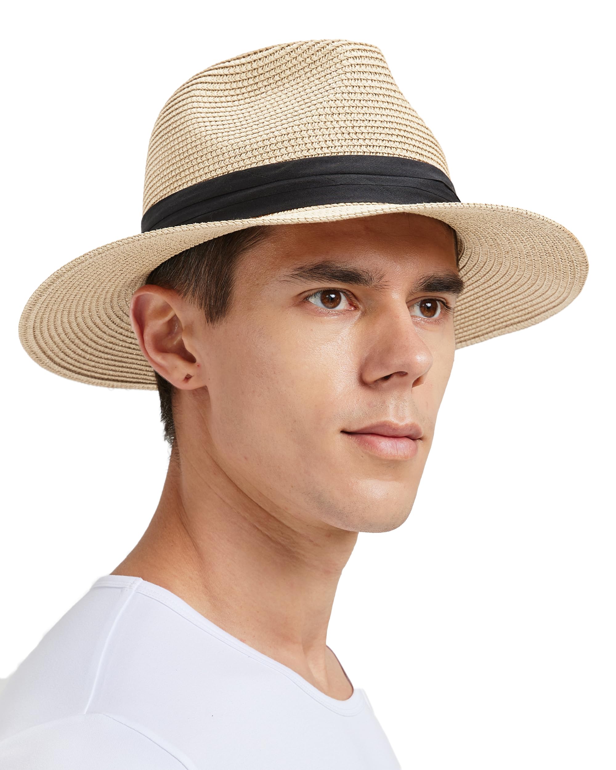 Zylioo Oversize XXL Straw Sun Hats for Big Heads UV Protection Panama Beach Hat with Lanyard