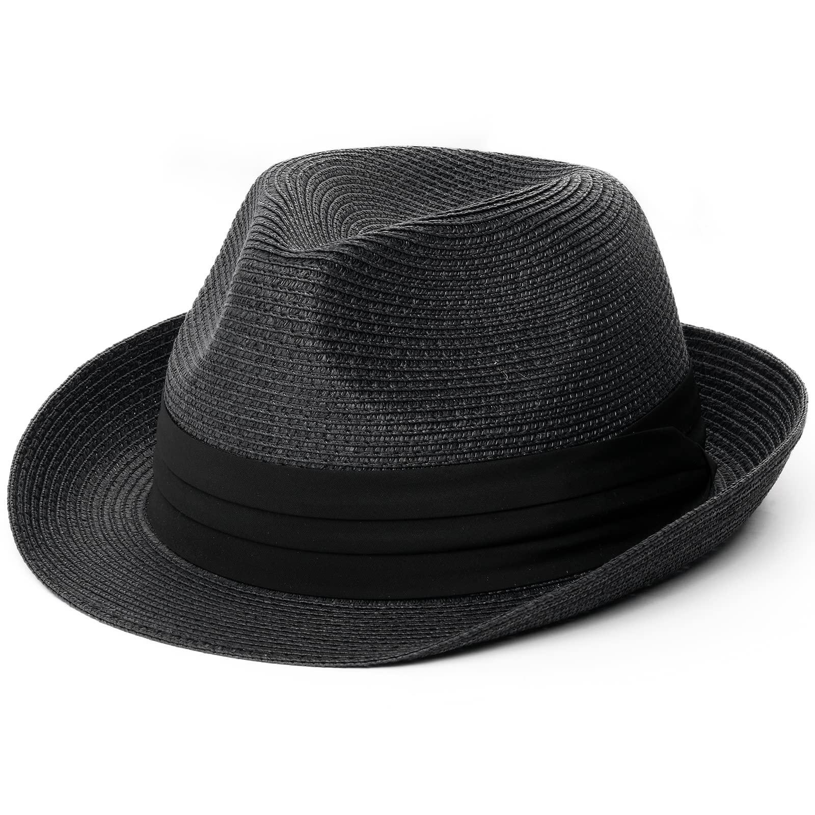 FURTALK Fedora Straw Sun Hat for Men Women UPF 80+ Foldable Roll Up Short Brim Panamanian Beach Hat